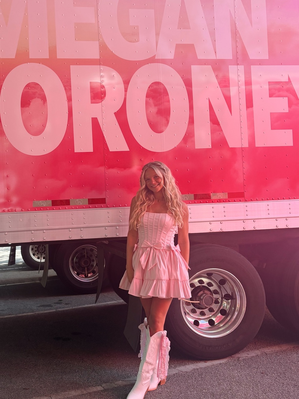 Pink Strapless Bow Trim Ruffled Dress - Perfect for Megan Moroney - Picture 2 of 5
